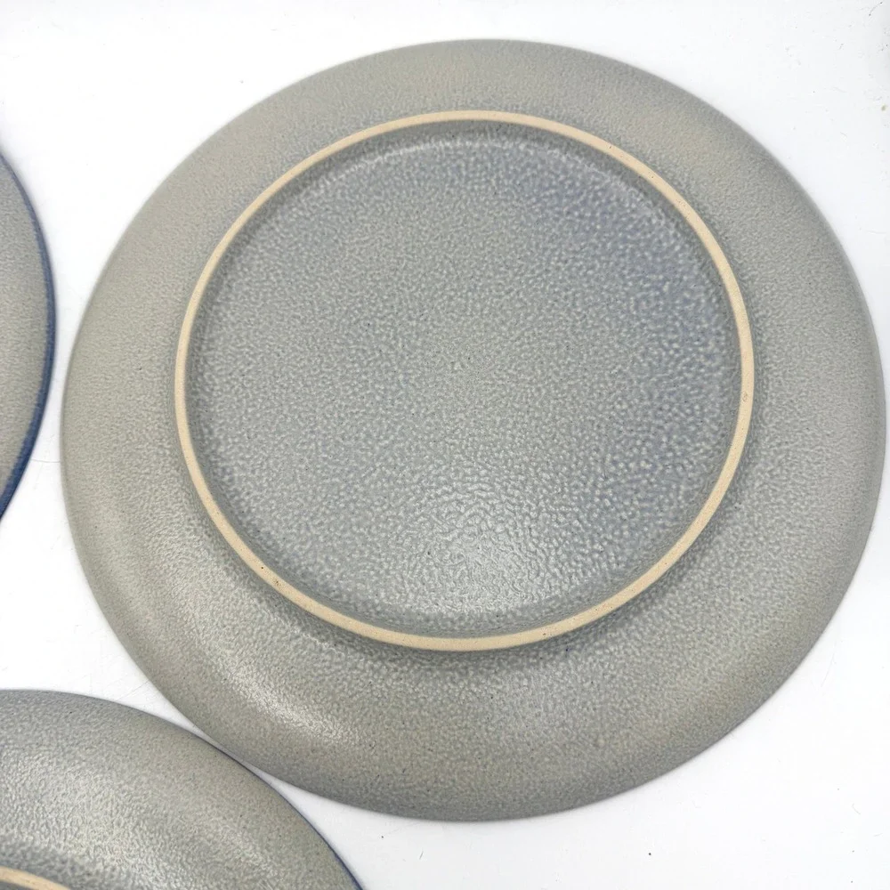 Vtg 1960s West Germany 4pc-10in 3 Plate Set & carrier Blue Salt Glazed Stoneware